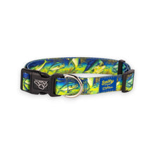 Load image into Gallery viewer, salty paws dog collar mahi -mahi fish blue green d. friel designed large medium small sizes for all dog breeds