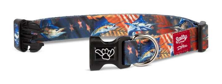 American flag billfish dog collar — D. Friel Salty Paws sailfish fishing artist