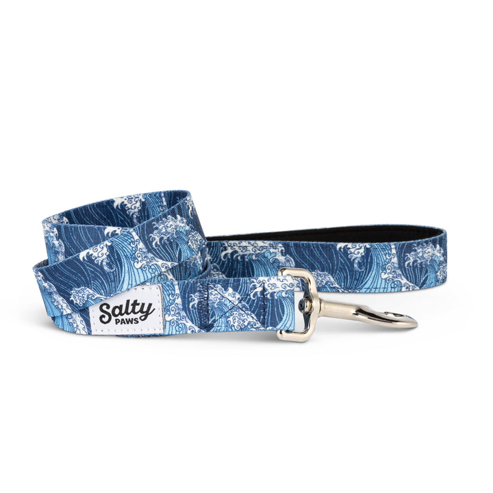 Salty Paws Blue Wave dog leash — 6ft unique Kanagawa surf art print, boy dogs