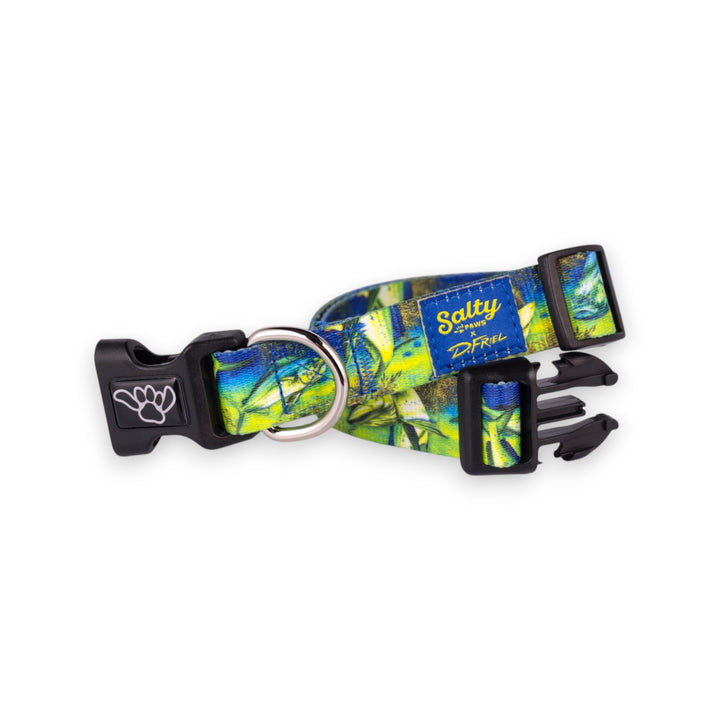 Salty Paws Mahi-Mahi D. Friel dog collar — green blue, made from recycled plastic bottles