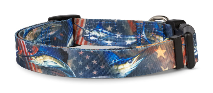 Salty Paws D. Friel American flag dog collar — USA billfish sailfish fishing