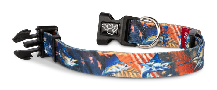 Salty Paws D. Friel American flag billfish — sailfish fishing dog collar