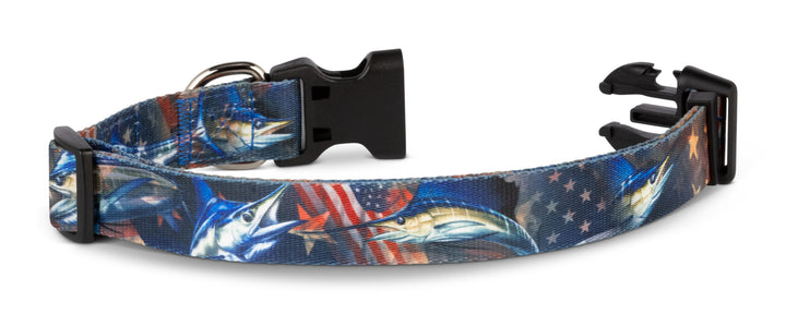 Salty Paws USA America flag red white blue dog collar — D. Friel sailfish