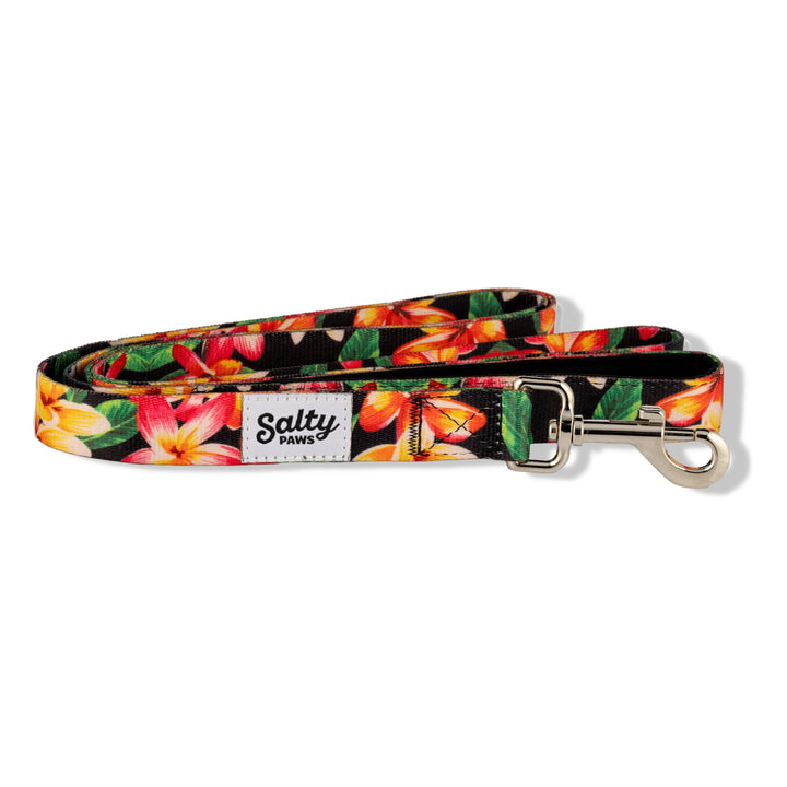 Salty Paws Black Floral Hawaiian dog leash — 6ft eco recycled webbing for boy dogs